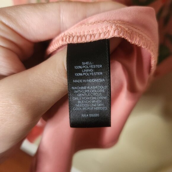 EXPRESS Tropical Mini Dress Sz S Coral Palm Kaftan Sheer Lined Vacation Resort - Picture 5 of 8